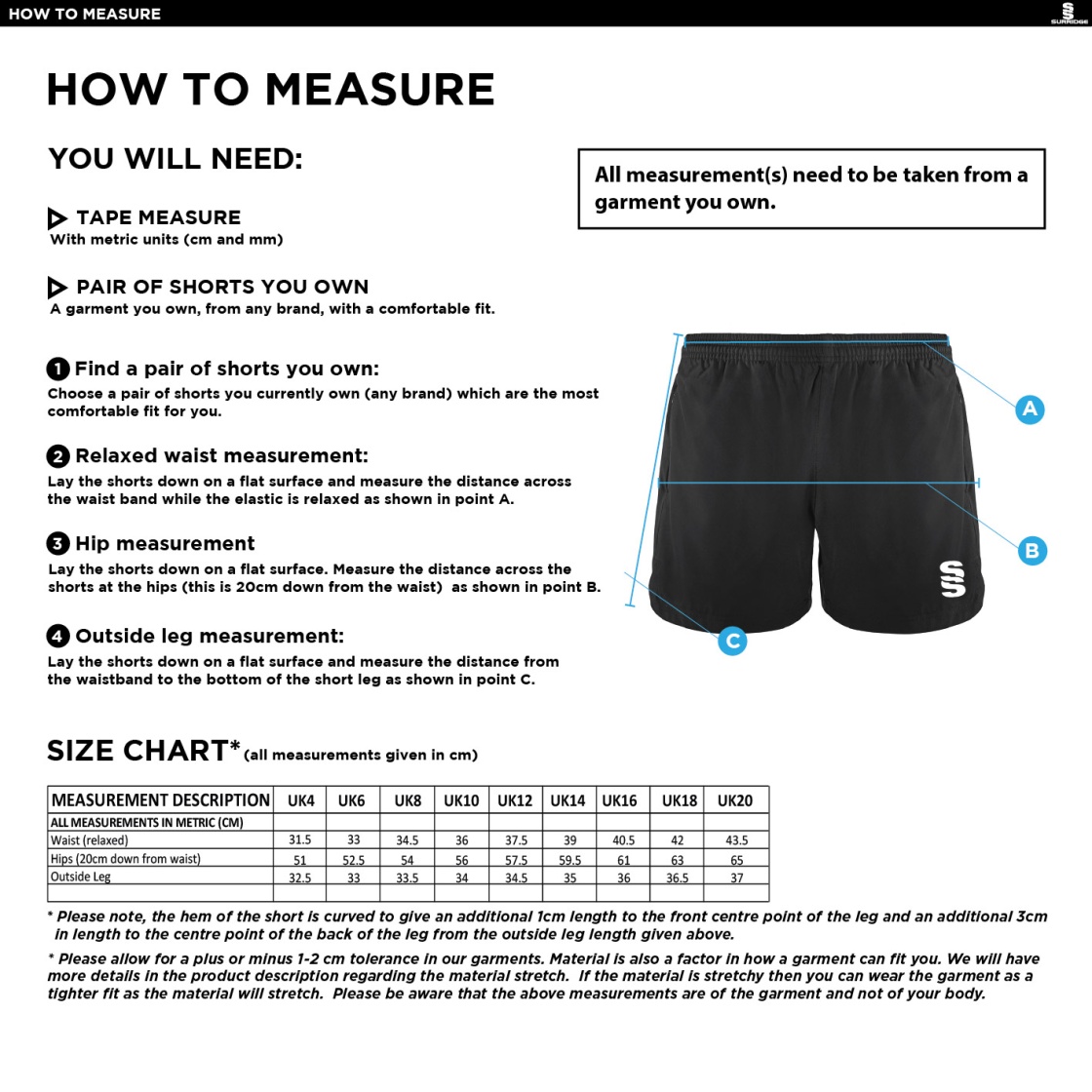 Performance Gym Short - Navy - Girls Fit - Size Guide