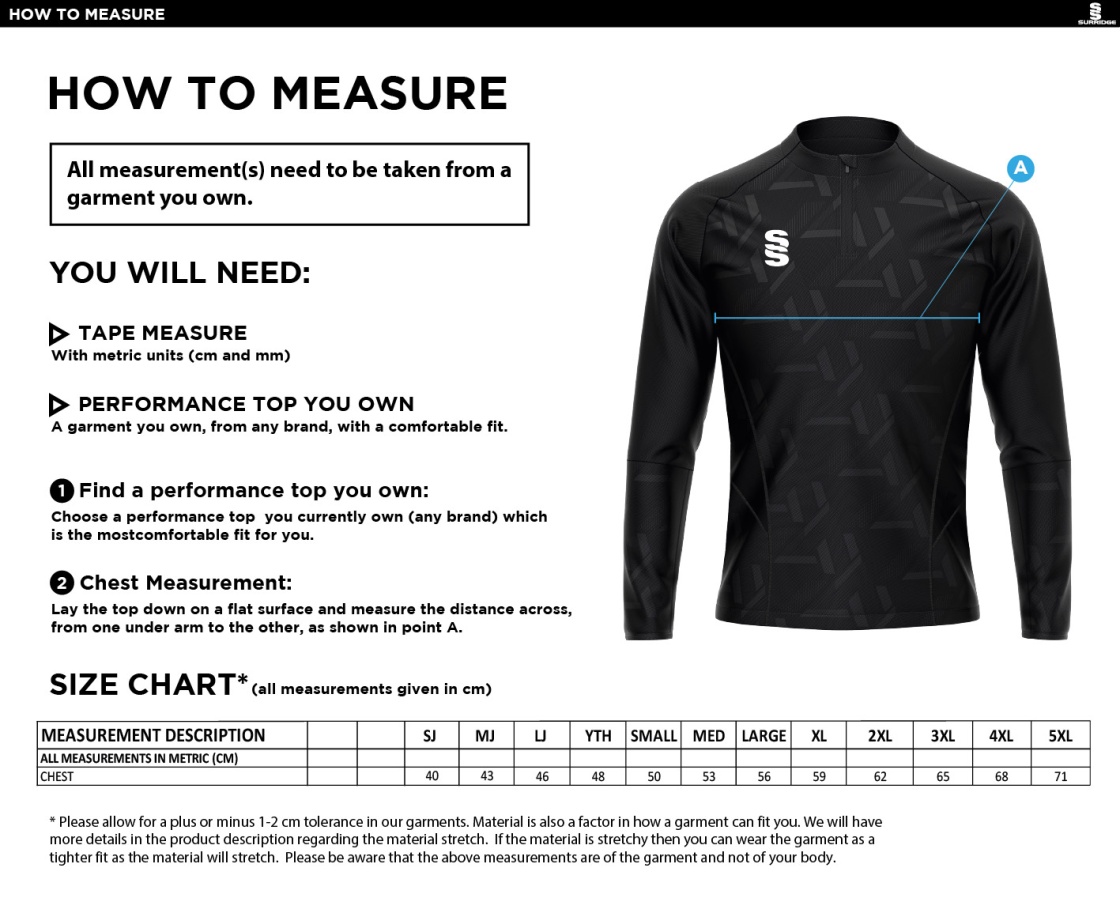 Impact 1/4 Zip Performance Top - Red- Unisex Fit - Size Guide