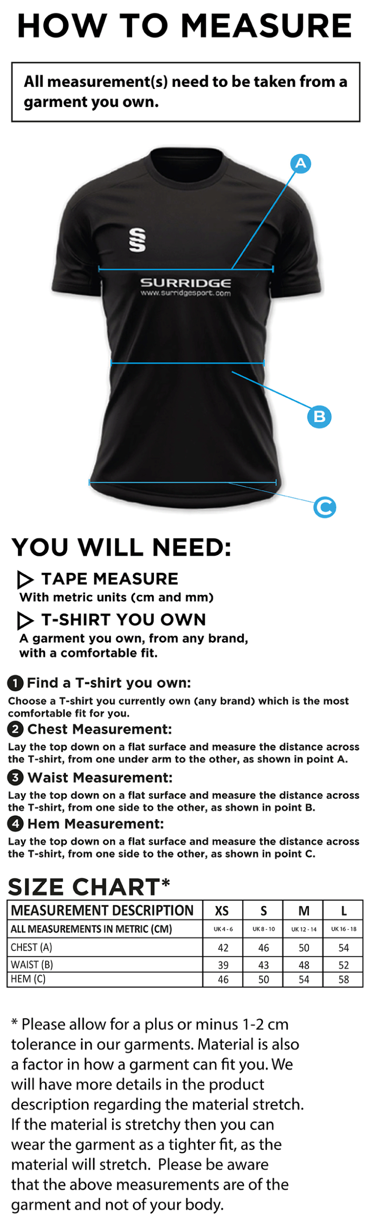 Impact T-Shirt - Red - Girls Fit - Size Guide