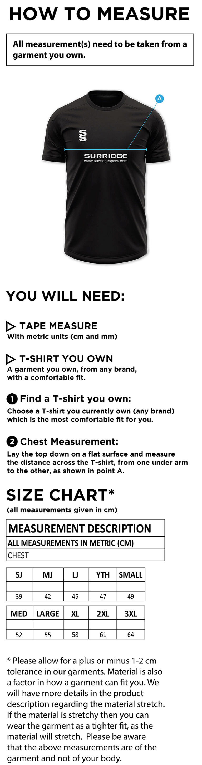 Impact T-Shirt : Red - Size Guide