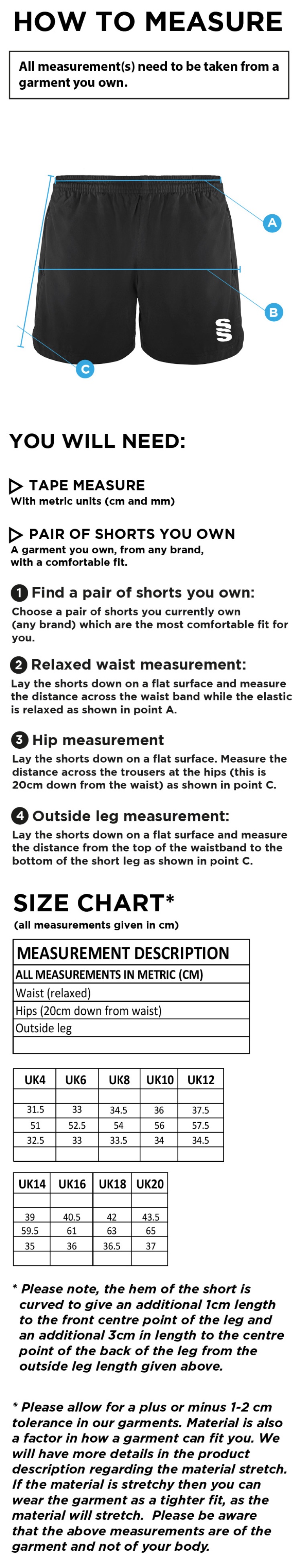 Performance Gym Short - Navy - Girls Fit - Size Guide