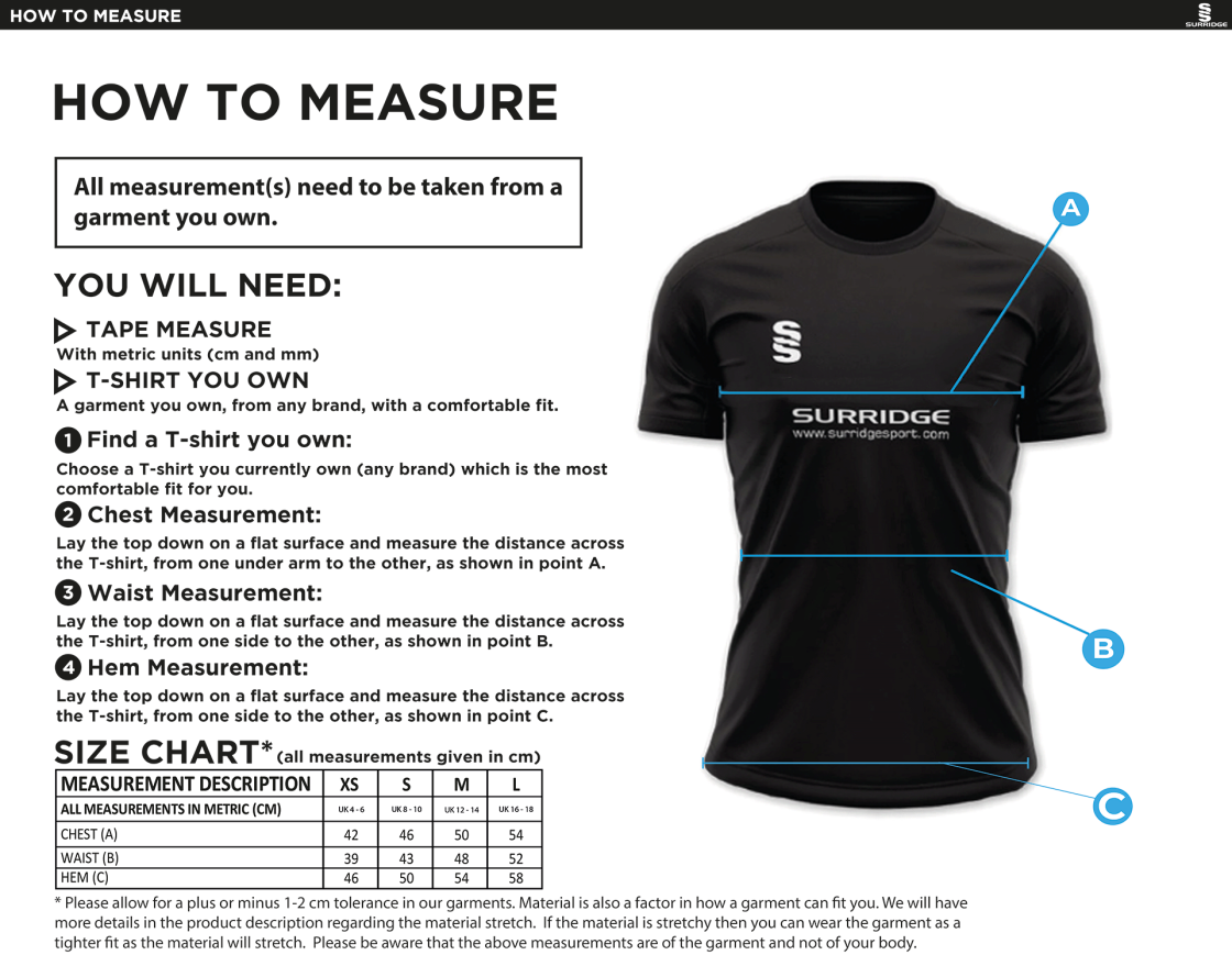 Impact T-Shirt - Red - Girls Fit - Size Guide